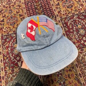 VTG 80s 90s Paris Denim Alaska Yukon Canada USA Patch Hat Pins Faded Stitch Cap